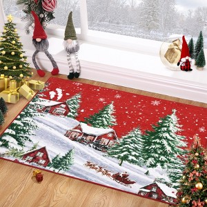 Christmas Tree Santa Reindeer Print Area Rug – Washable, Non-Slip, for Living Room, Bedroom & Farmhouse - 1 of 4
