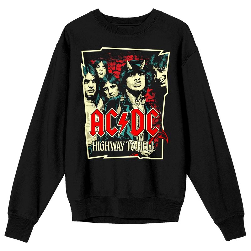 ACDC Highway To Hell Crew Neck Long Sleeve Black Unisex Adult Tee, 1 of 4