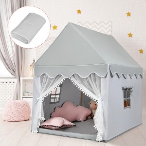 Costway Kids Play Tent Large Playhouse Children Play Castle Fairy Tent Gift w/ Mat Gray - 1 of 4