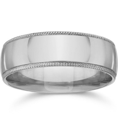 Pompeii3 6mm Mens Milgrain Wedding Band 14K White Gold