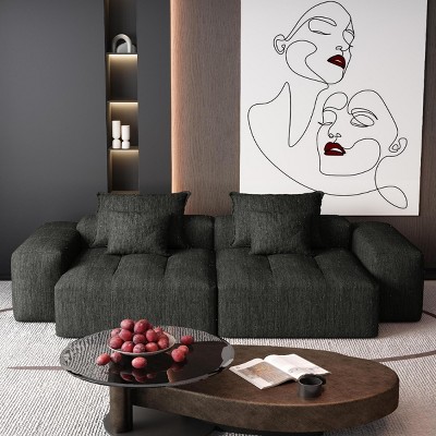 Modern Oversized Modular Sofa, 4PCS DIY Layout Sofa with Chaise Lounges, Tufted Sofa with Chenille Fabric Pillows-Baofuwish