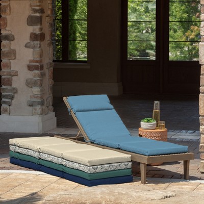 French Blue Water Repellent Outdoor Chaise Lounge Cushion