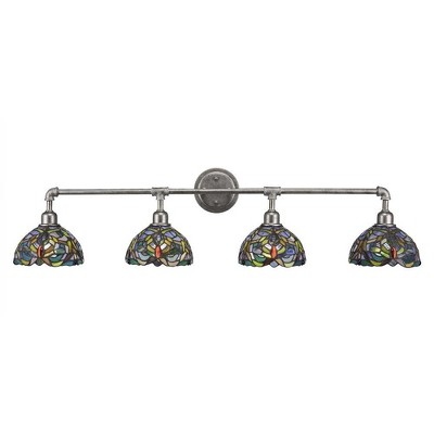 Toltec Lighting Vintage 4 - Light Vanity in  Aged Silver with 7'' Kaleidoscope Art Glass Shade