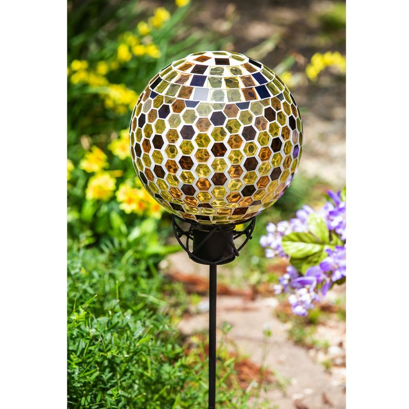 Home & Garden 10.0" Honeycomb Gazing Ball Mosaic Glass Evergreen Enterprises Inc  -  Outdoor Sculptures And Statues, 3 of 4