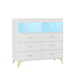 6 Drawer Dresser, Baby Changing Table Dresser, Convertible Nursery Dresser for Infant Essentials, Modern Changing Table Top with Pad Included - 1 of 4
