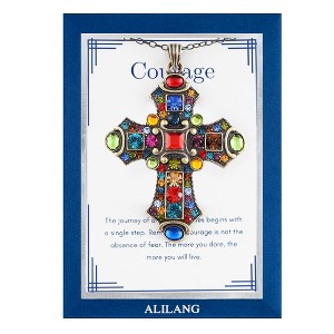 Anna-Kaci Colorful Stained Glass Rhinestone Cross Pendant Necklace Gift Message Card & Envelope Faith Jewelry Gifts - 1 of 4