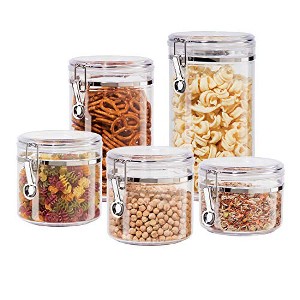Oggi 5pc Clear Canister Set with Clamp Lids Airtight Containers in Sizes Ideal for Kitchen & Pantry Storage, Clear - 1 of 4