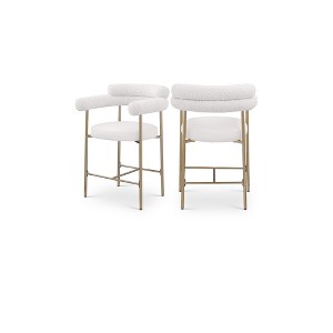 Meridian Furniture,Blake Cream Boucle Fabric / Vegan Leather Counter Stool, Set of 2 - 1 of 4