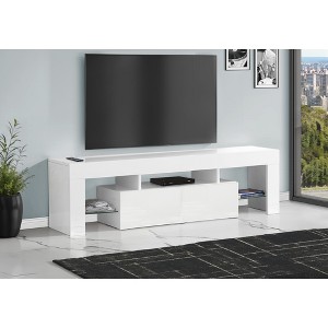 63" Glossy Laminate TV Stand with 2 Integrated Drawers and Open Shelves for Living Room - 1 of 4