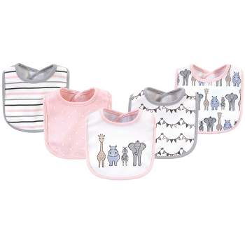 Hudson Baby Infant Girl Cotton Bibs 5pk, Pink Safari, One Size