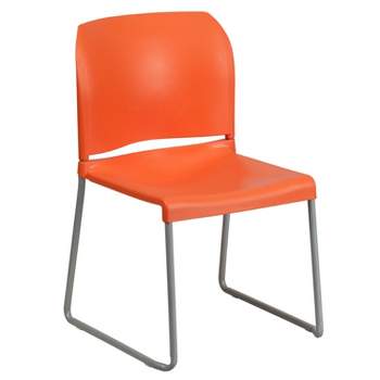 Emma and Oliver Home and Office Guest Chair Orange Full Back Contoured Sled Base Stack Chair
