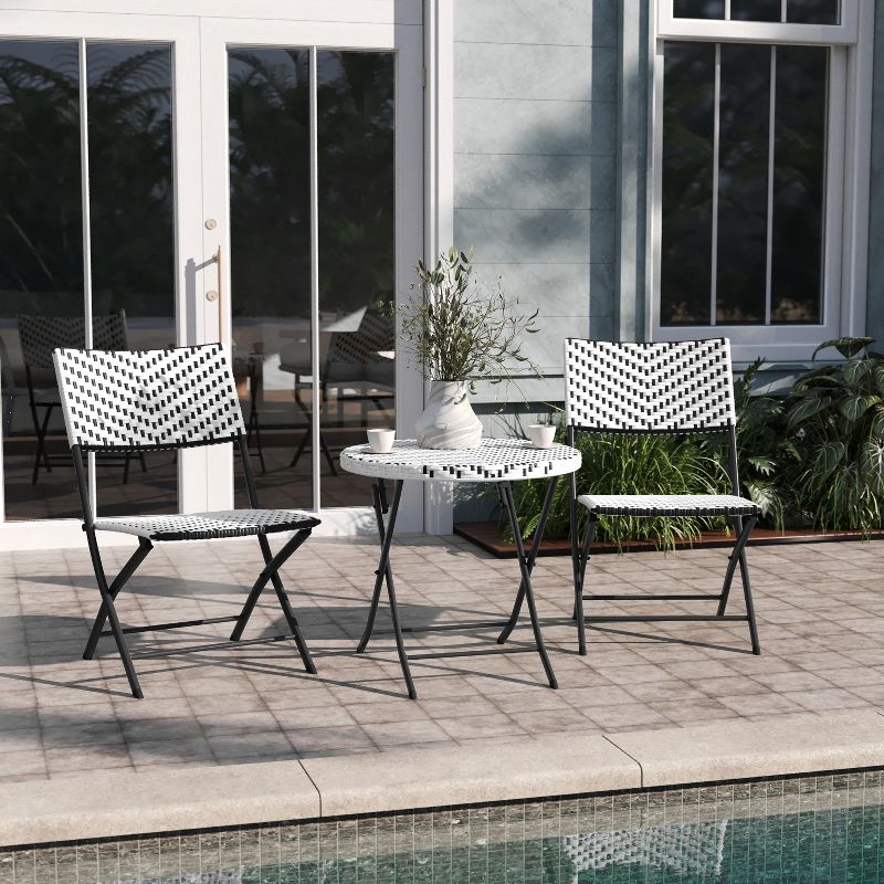 Emma and Oliver Three Piece Folding French Bistro Set in PE Rattan with Metal Frames for Indoor and Outdoor Use, 2 of 14
