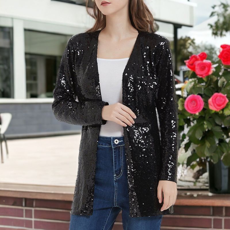 Anna-Kaci Women's Sequin Jacket Open Front Coat Blazer Party Cocktail Outerwear Cardigan, 3 of 7