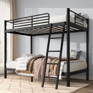 Okak 75IN Twin-Over-Twin Size Tall Bunk Bed, Twin Bed with Ladder and Safety Safety Guardrails, Kids Bunk Beds for Bedroom, Dormitory, Black - 1 of 4