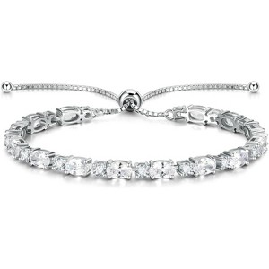 Sterling Silver Birthstone Tennis Bracelet, Bolo Adjustable Chain Fine Jewelry, Birthday Gift for Women Mom Wife - 1 of 4