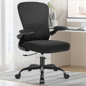 KERDOM Office Chair, Ergonomic Desk Chair with Adjustable Lumbar Support, High Back Mesh Computer Chair with Flip-up Armrests, Black - 1 of 4