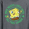 Men's - SpongeBob Squarepants - Who Needs Luck With This Charm Long Sleeve Graphic T-Shirt - 2 of 4