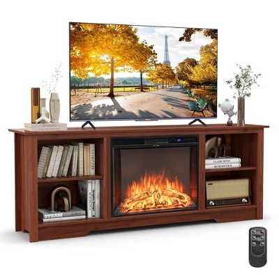 Costway 70" TV Stand with 26" Electric Fireplace Insert Remote Control for 75" TV Walnut/Black/Grey