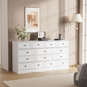12 Drawers Wood Dressers for Bedroom, Wooden Chest of Drawers Clothes Storage Organizer for Living Room, Hallway, Modern Wide TV Stand Dresser - 1 of 4