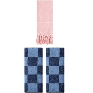 REGALWOVEN 3 Packs Checkered and Tassels Absorbent Soft Cotton Bathroom Hand Towel - 1 of 4