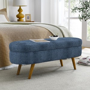 VASIP Ottoman Storage Bench with Lift Top - 43.5" Upholstered Oval Entryway Bench | Rubber Wood Legs | Beige Fabric Seat - 1 of 4