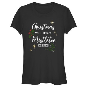 Juniors Womens Lost Gods Christmas Wishes and Mistletoe Kisses T-Shirt - 1 of 4