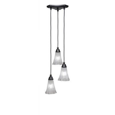 Toltec Lighting Europa 3 - Light Pendant in  Matte Black with 5.5" Fluted Frosted Crystal Shade