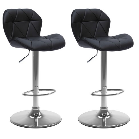 Set of 2 Adjustable Mid Back Geometric Tufted Barstool Black CorLiving