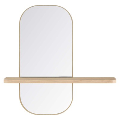 Oak Rectangular Wall Mirror with Shelf