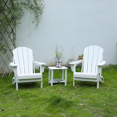 Folding Patio Chairs With Side Table,3-Piece Adirondack Chair Set With Wood Texture,All-Weather Adirondack Chair -Maison Boucle