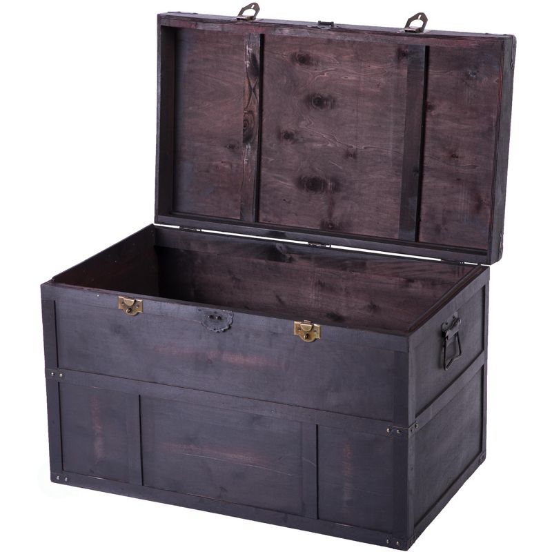 Vintiquewise Antique Style Large Dark Wooden Storage Trunk with Lockable Latch, 3 of 6
