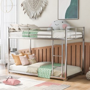 Sapphtopaz Metal Bunk Bed with Guardrail & Ladder,Space-Saving Low Floor Bunk Bed Frame with Sturdy Frame for Adults,Teen,Bedroom - 1 of 4