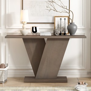 FURNIinspire Console Tables Entryway Table Living Room Table Narrow Console Table, V-Base Design Classic Entry Table, Beige, 14.2"*59.8"*33.8" - 1 of 4
