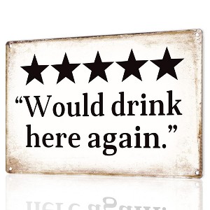 "Would drink here again" Funny Bar Sign or Man Cave Decor | 12x8″ Durable Vintage Metal Beer Signs - 1 of 4