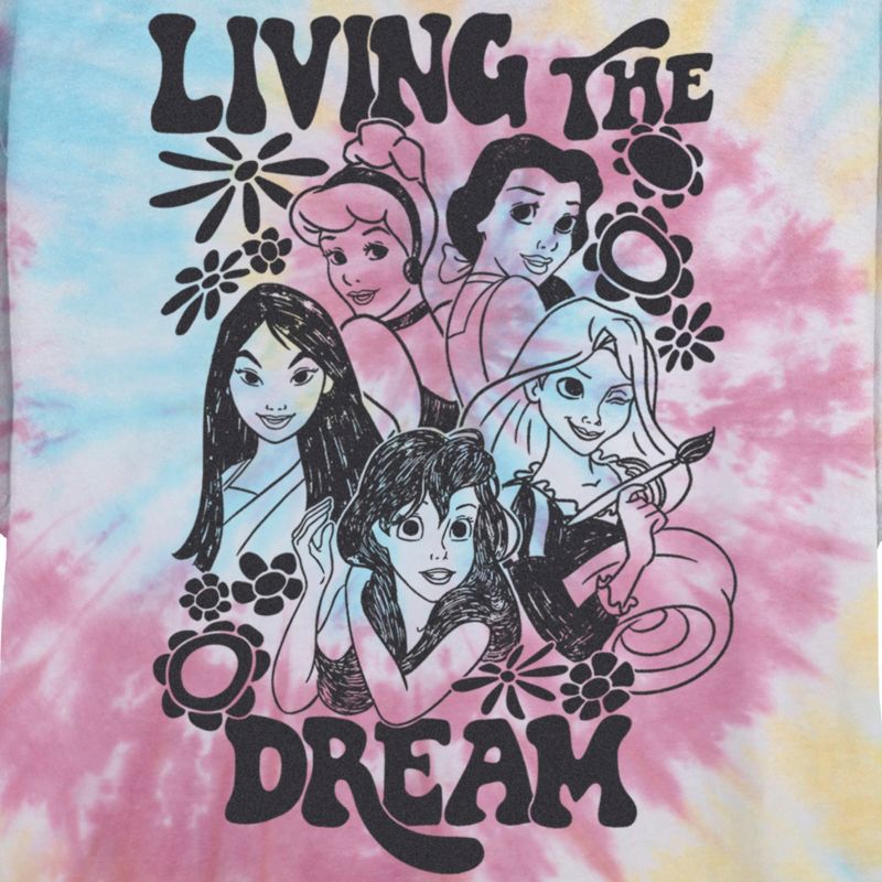 Juniors Womens Disney Black and White Princesses Living the Dream Crop T-Shirt, 2 of 5