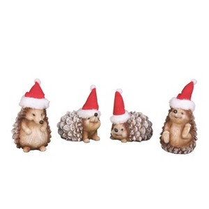 Transpac Medium Resin Holiday Hedgehog Set of 4 Decorative Animal Figurines for Christmas Tabletop Decor Brown Indoor Use Gift Giving and Hostess - 1 of 1