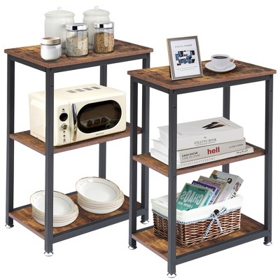 VECELO Wooden Side Table, Modern Narrow Nightstand with Drawer and Shelf for Bedroom Office,Tempered Glass, Brown/Gray