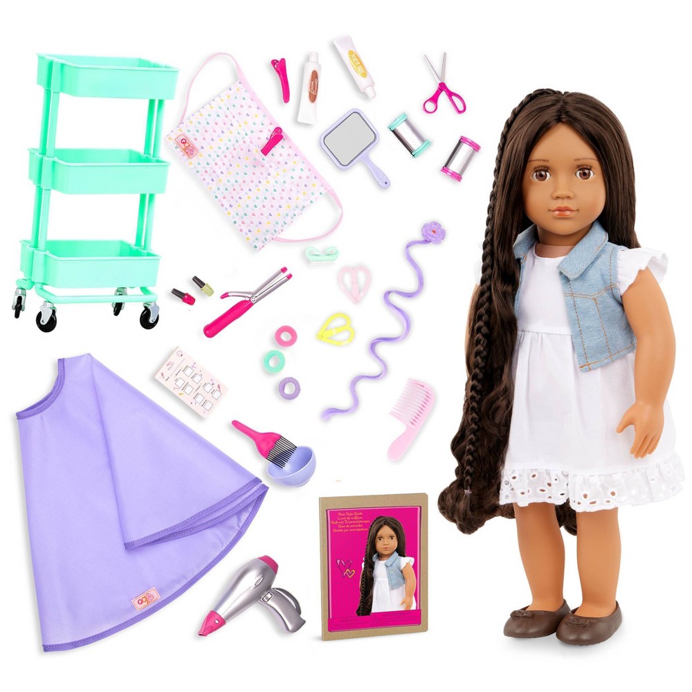 Photos - Doll Our Generation Dolls Our Generation Perla 18" Hair Grow  & Salon Day Bundle 