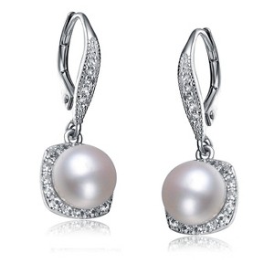 Guili Sterling Silver Leverback Dangle Earrings with White Pearl and Cubic Zirconia Offer a Classic Look with Graceful Sparkle - 1 of 2
