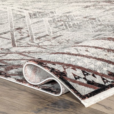 Red Geometric Synthetic Easy Care Area Rug