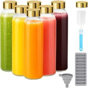 Glass Juice Bottles with Stainless Steel Lids, 18 oz Reusable Leak Proof Jars, Set of 6 - 1 of 4