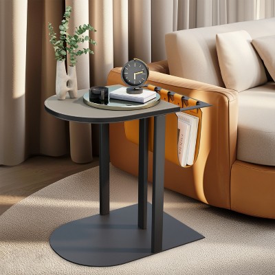 Small Coffee Table Leather Side Table C Shaped Nightstand 55x40x56.5cm