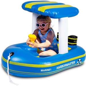 Zone Tech Inflatable Pool Boat Floats for Kids - Toddler Blue Harbor Master Inflatable Boat Pool Float Ride On with Fun Water Toy Squirter - 1 of 4