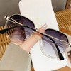 Anna-Kaci Fashion Round Gradient Lens Sunglasses with Metal Arms and Transparent Frame Design for Modern Everyday Style - Gold Purper - 2 of 2
