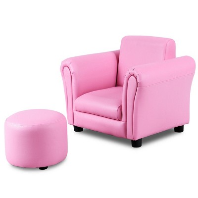 Costway Pink Kids Sofa Armrest Chair Couch Children Toddler Birthday Gift w/ Ottoman