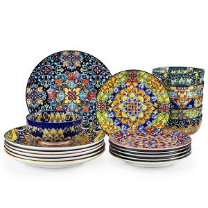 vancasso 18 Piece Dinnerware Set, Bohemian Style, Dinner /Dessert Plate And Soup Plate, Serve For 6 Person, Microwave And Dishwasher Safe - 1 of 4