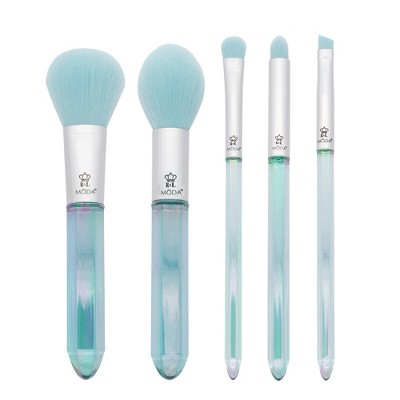MODA Brush Mythical 5pc Airy Aquamarine Crystal Makeup Brush Set, Includes - Powder, Radiance, Shadow, and Angle Eyeliner Brushes