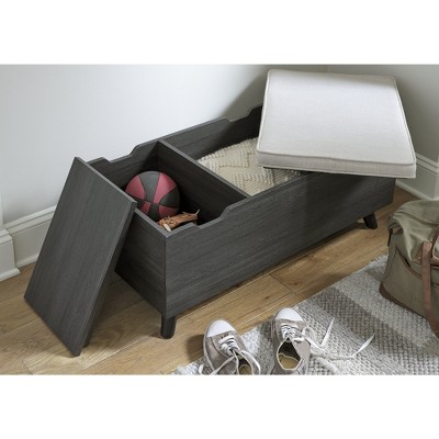 Gray Wood Upholstered Storage Bench with Tapered Legs