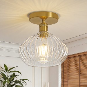POWLIG 7.99-inch Gold Modern Semi-Flush Ceiling Light with Clear Glass Shade for Living Room - Creates a Warm Glow and Elevates Your Decor - 1 of 4