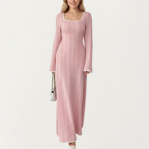 Anna-Kaci Women's Rib Knit Maxi Dress with Square Neckline, Long Sleeve Silhouette and Soft Textured Detailing - 1 of 4